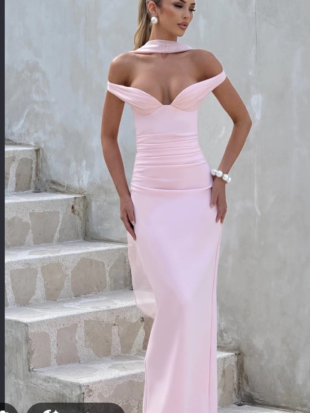 One-Shoulder Blush Pink Evening Gown